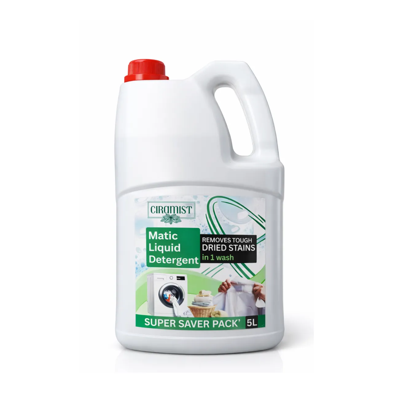 Ciramist Matic Washing Machine Liquid Front & Top Load, With Fresh Fragrance | Remove Tough Dried Stain In 1 WASH | 5 LTR CAN