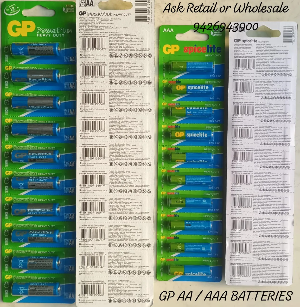 -	ELECTRIC GOODS BATTERIES TORCH CHARGERS ETC.. CONT. (SURAT) 9426943900 ALL INDIA DELIVERY AVAILABLE -	Photo Goods Accessories/ Clock / Remote/ Toys etc Batteries Charger Contact 9426943900