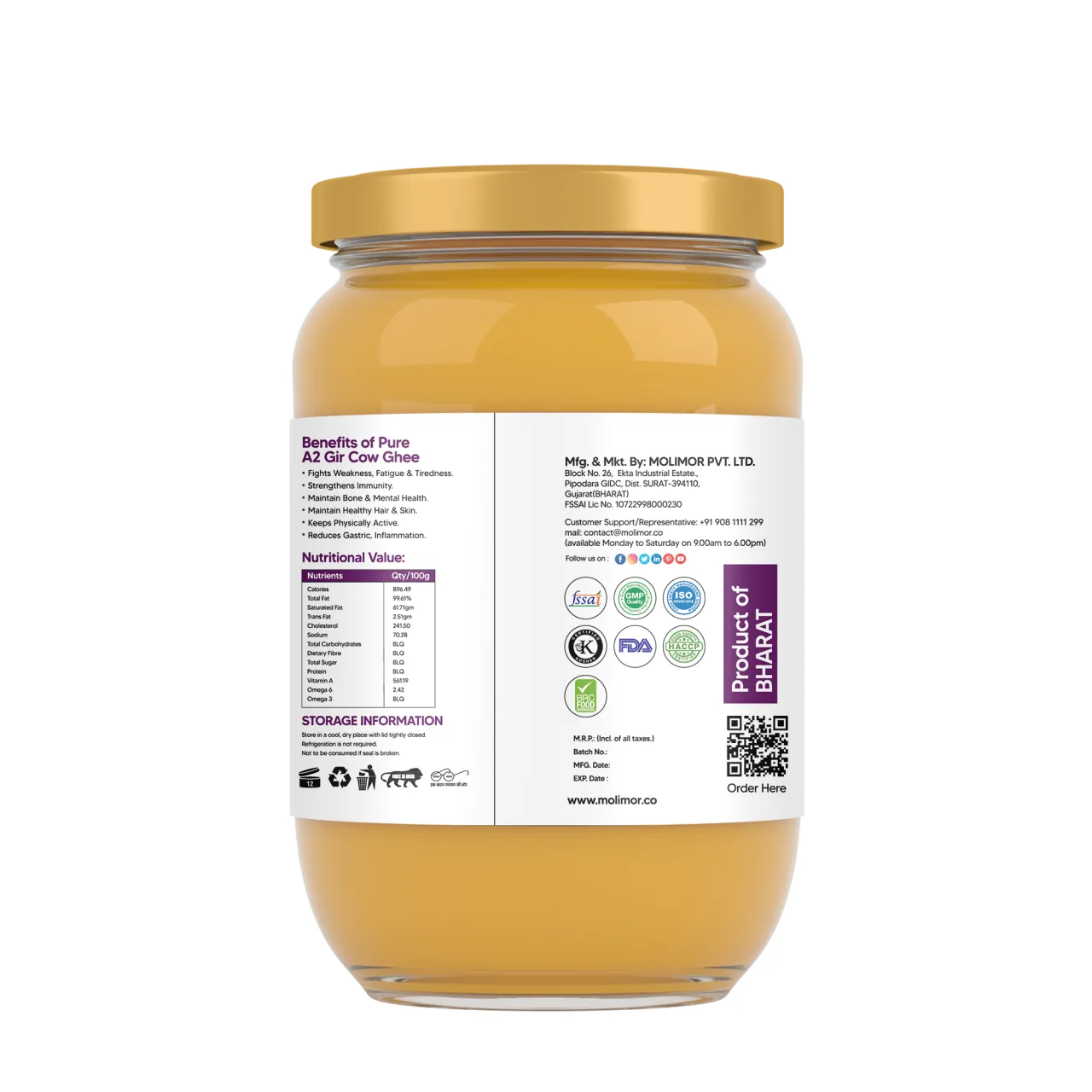 Molimor Pure Gir Cow Ghee-A2 500ml