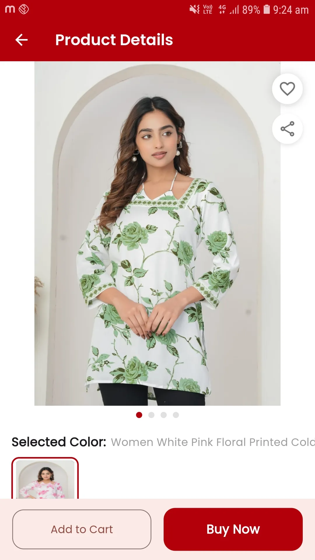 Women White Floral Printed Casual Kurti Top