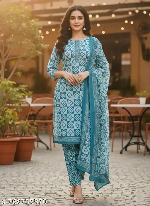 Salwar Kurta Dupatta/Patiala Suit Set/Stitched Salwar Suit LAADO CRATION Pink Cotton Blend Printed Salwar Suit Set for Women