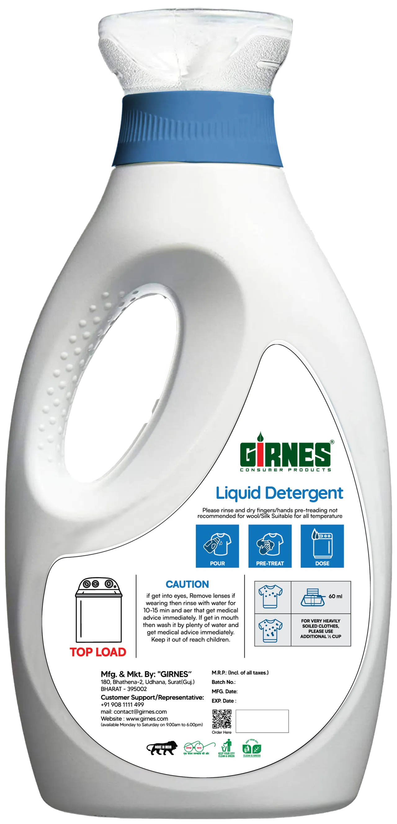 Girnes Premium Liquid Detergent (Top Load) 1Ltr
