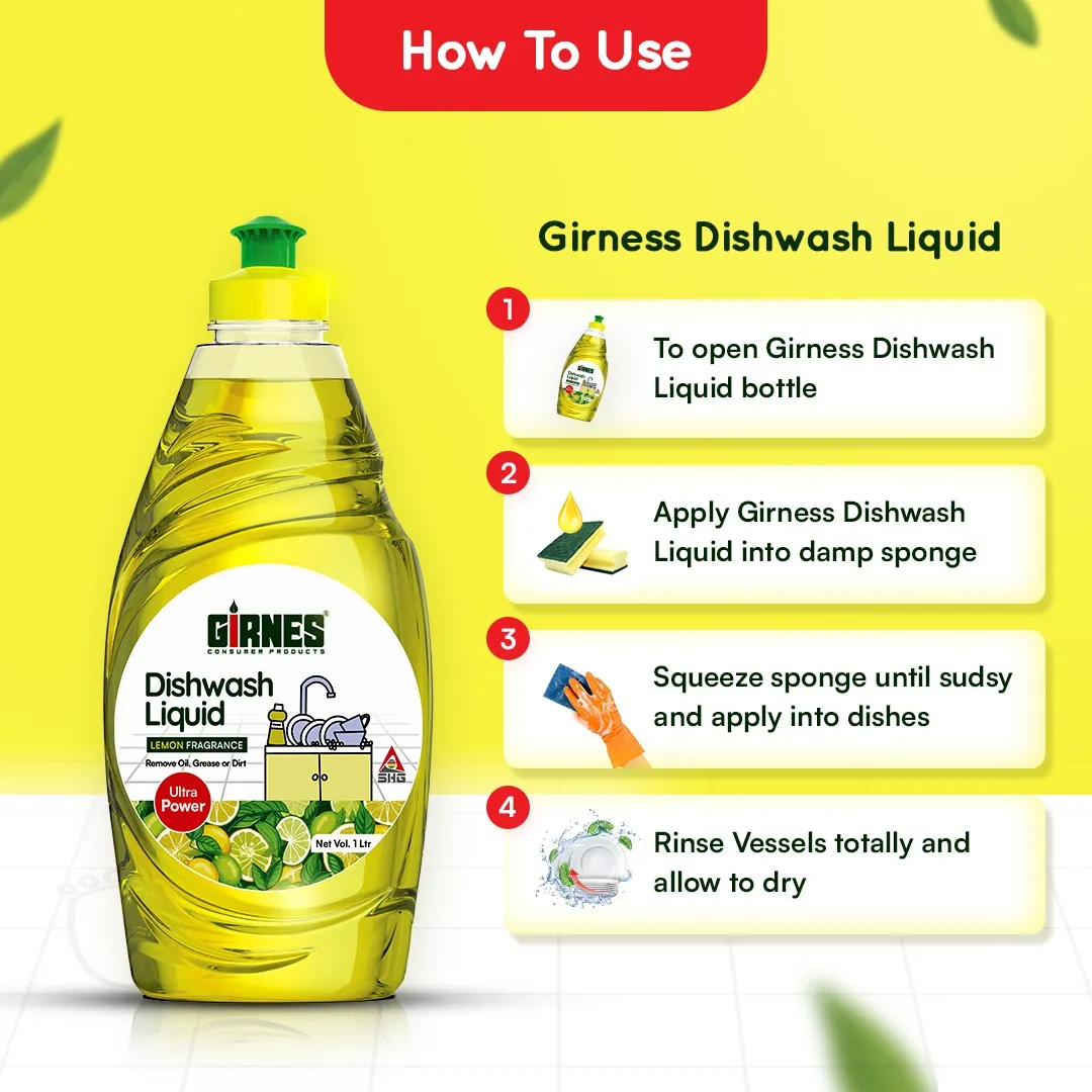 Girnes Dishwash (Lemon Flavour-Ultra Premium) 1Ltr