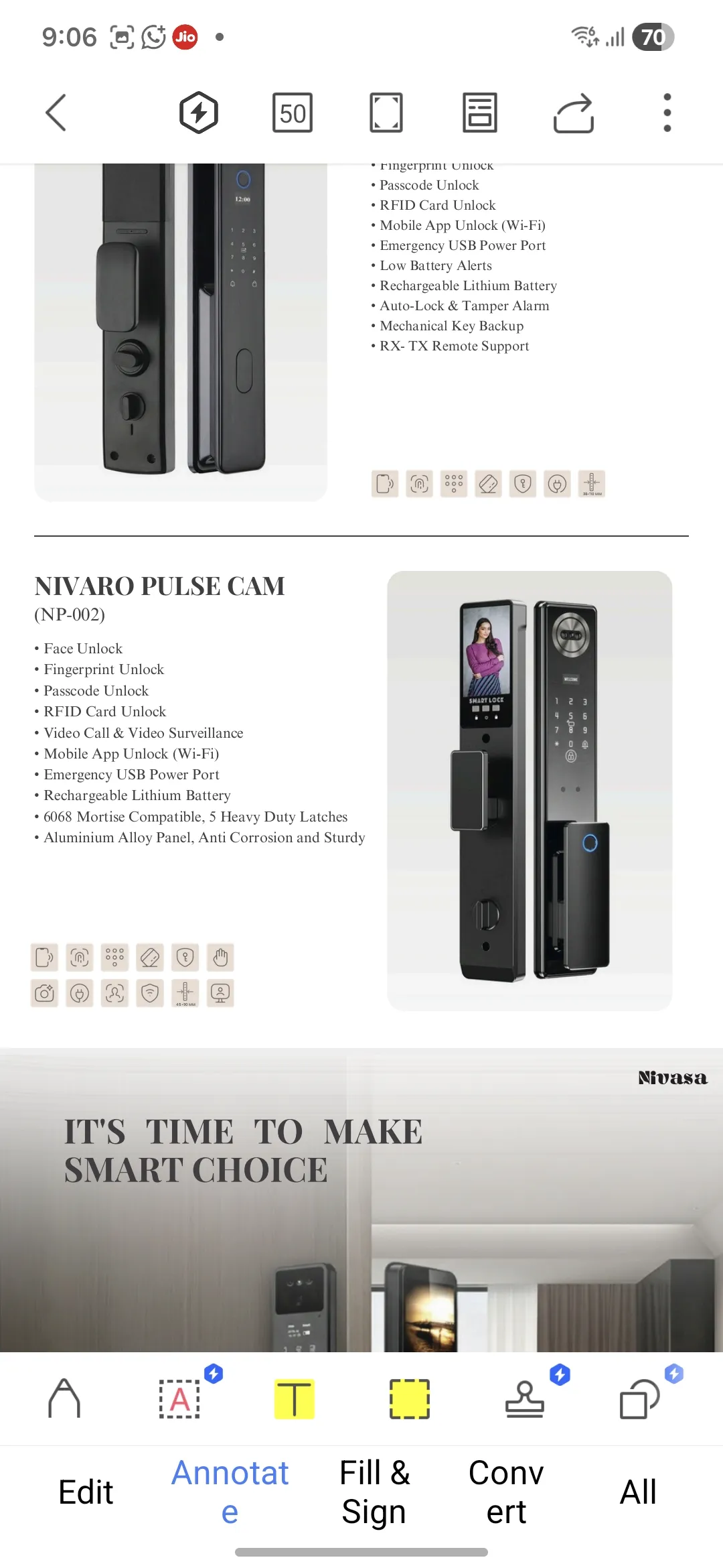 Nivasa smart digital lock 99099 14578 B