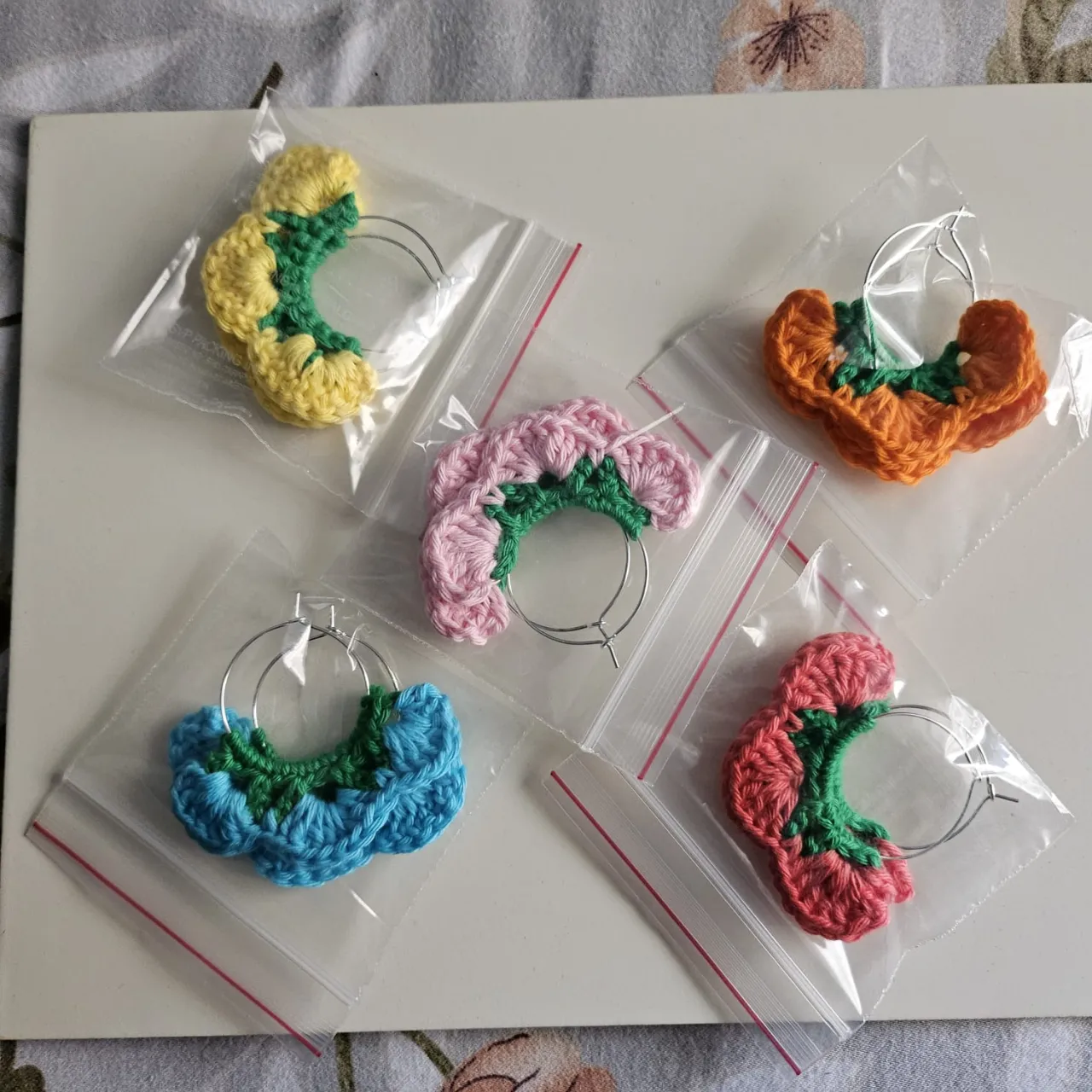 Custom Crochet Blossom Hoops (Set of 5 Festive Colors)
