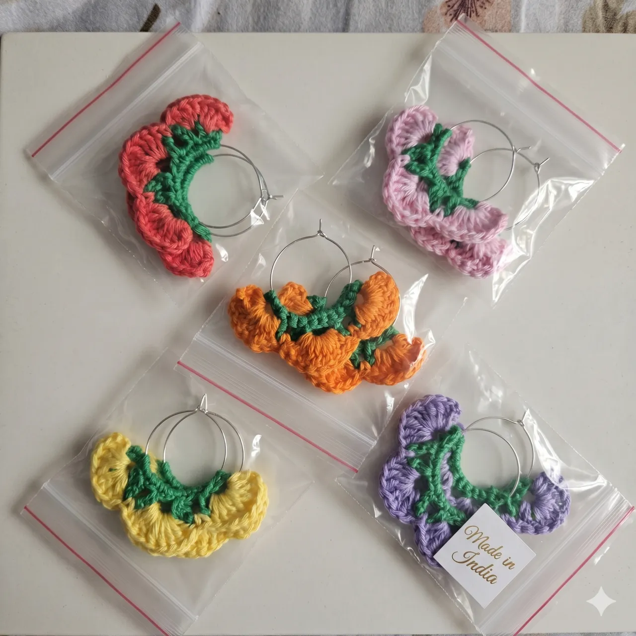 Premium Handmade Crochet Blossom Hoops (Vibrant Festive Combo - Pack of 5)