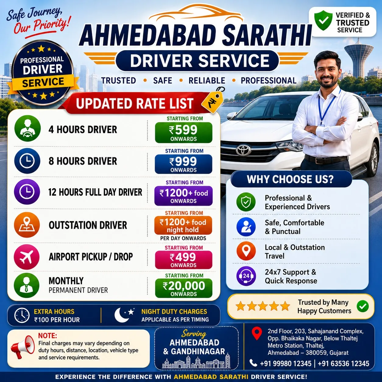 Driver on Hire in Ahmedabad | Ahmedabad sarthi driver service