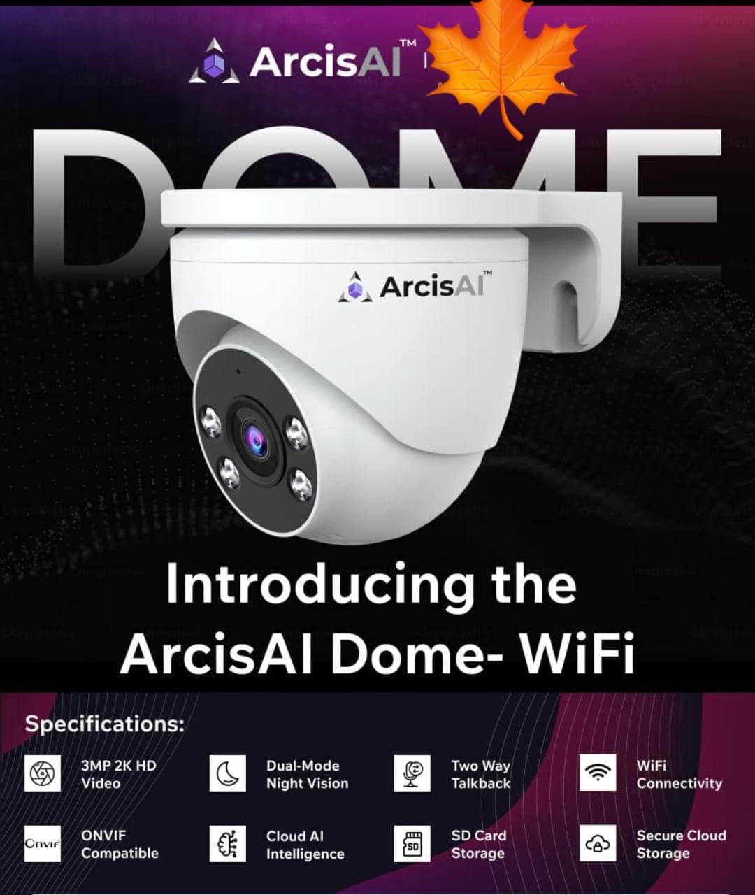 ArcisAI 3MP Smart WiFi Dome CCTV Camera (2K HD Video & EdgeAI)