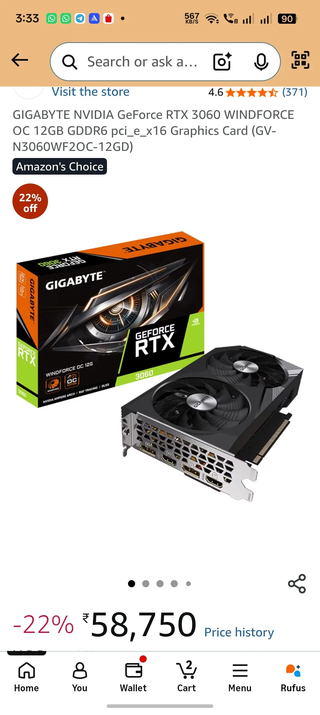 Gigabyte NVIDIA GeForce RTX 3060 OC 12 GB DDR6