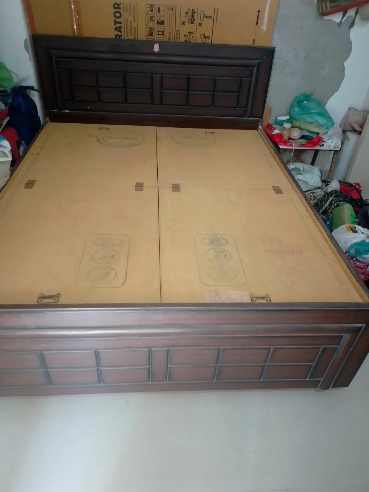 Wooden queen size double bed.box palang without mattress